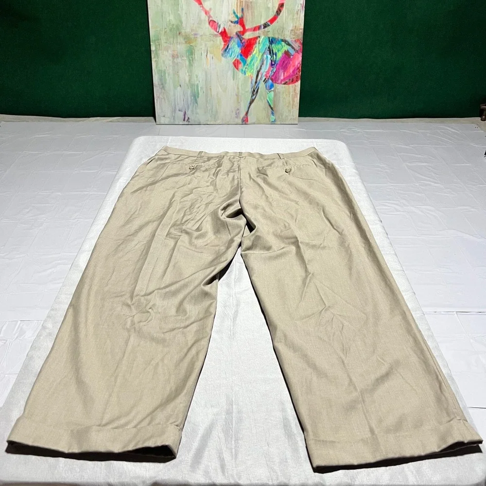 Perry Ellis America Mens 40x30 Tan Pleated Cuffed Dress Pants Khaki Trousers